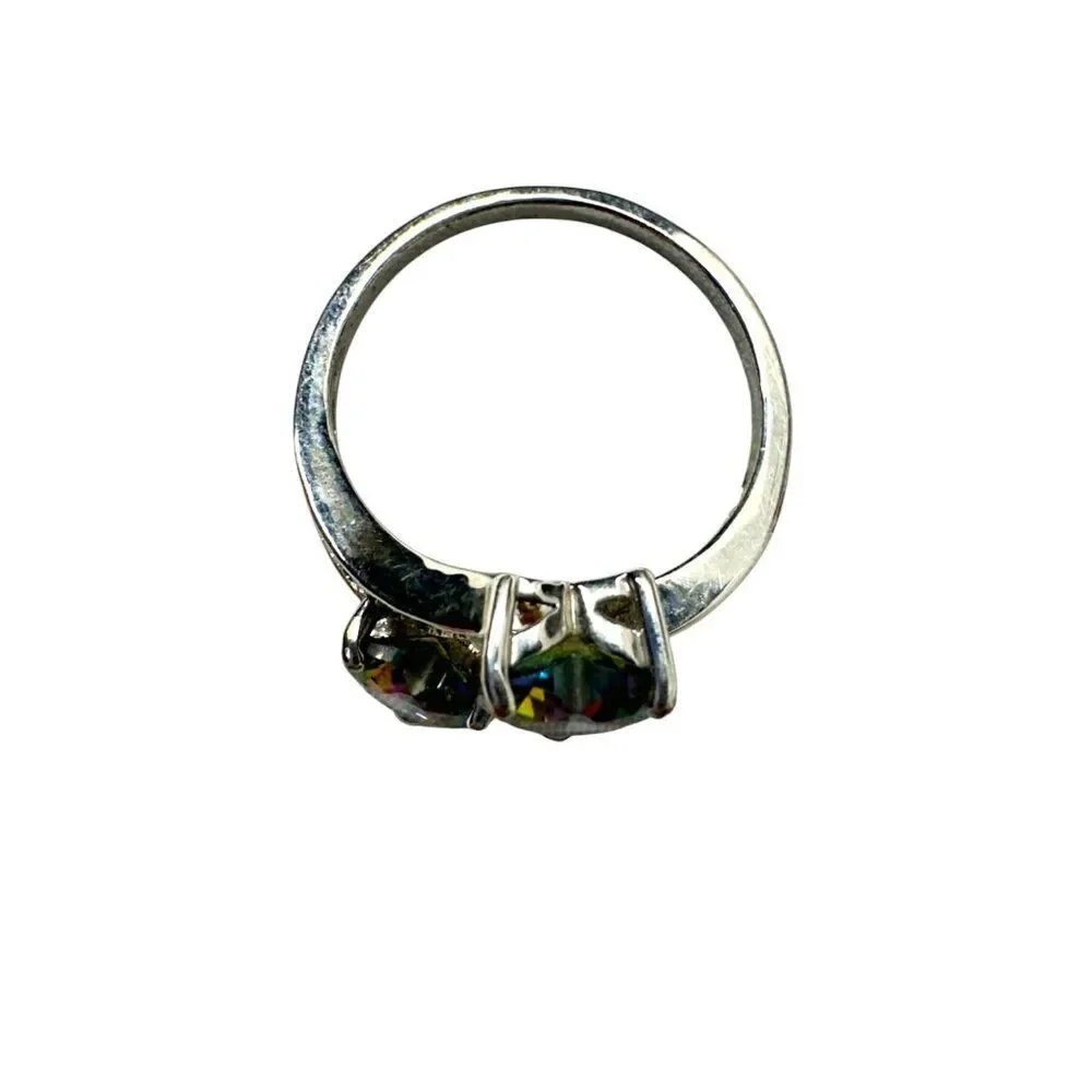 Mystic Topaz Double Heart and Cubic Zirconia Ring